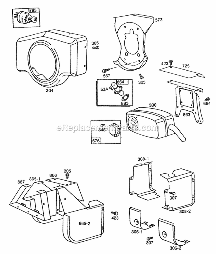 BlowerhsgMufflersShielding Diagram and Parts List for 404437-0102-01  Briggs and Stratton Engine